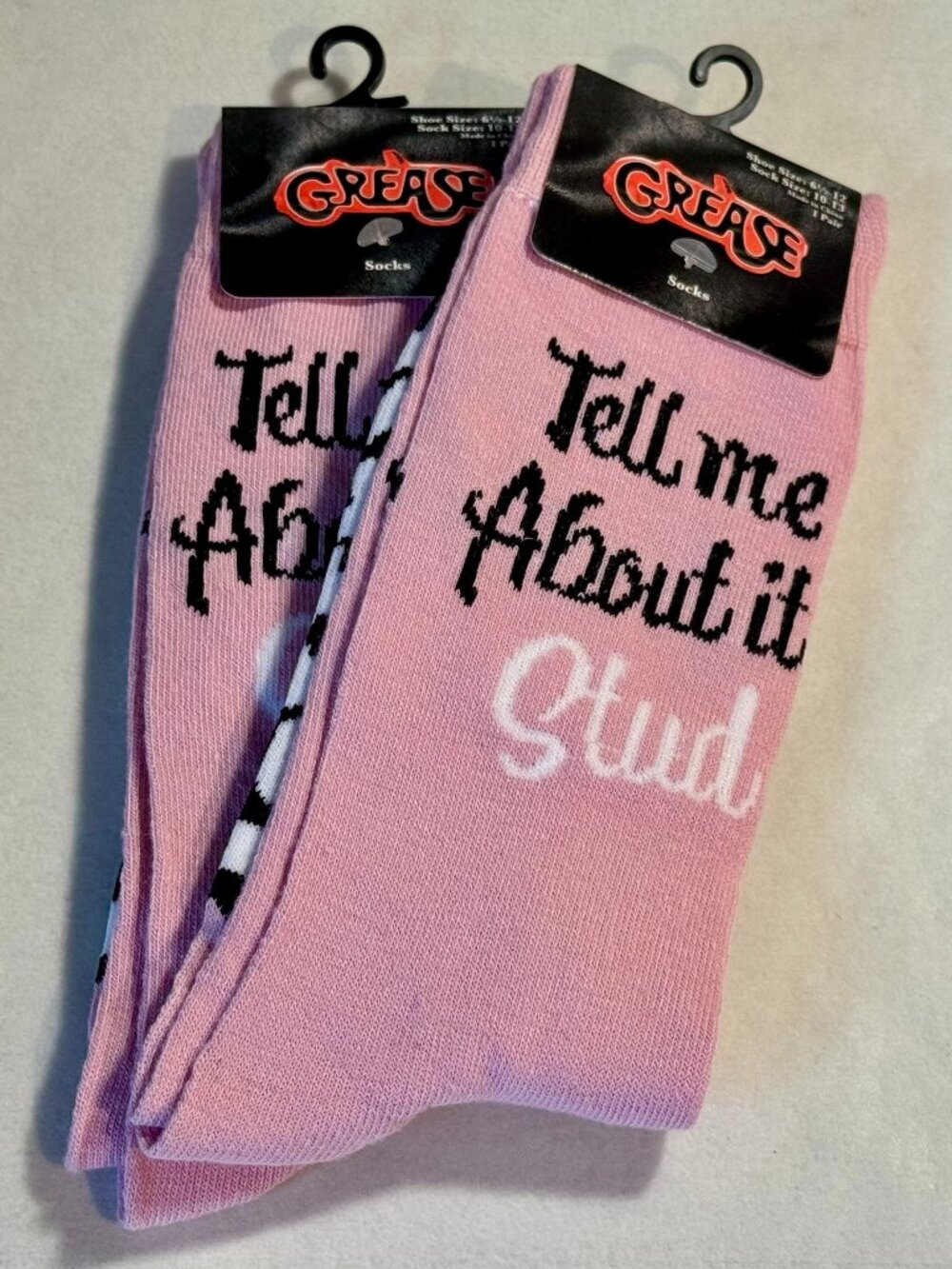 2 Pairs Pink Grease The Movie Novelty Crew Socks Size 6-12/13 OSFM